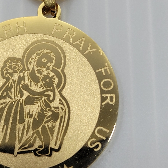 Gold Colored Saint Joseph Pray For Us Charm With Chain Necklace 22" - Picture 4 of 6